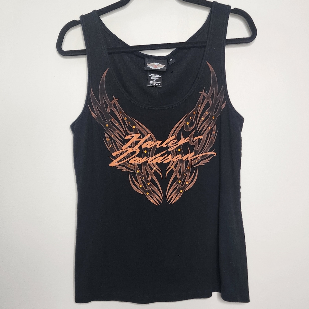 Harley-Davidson Black and Copper Graphic Tank Top Rhonestones 1W